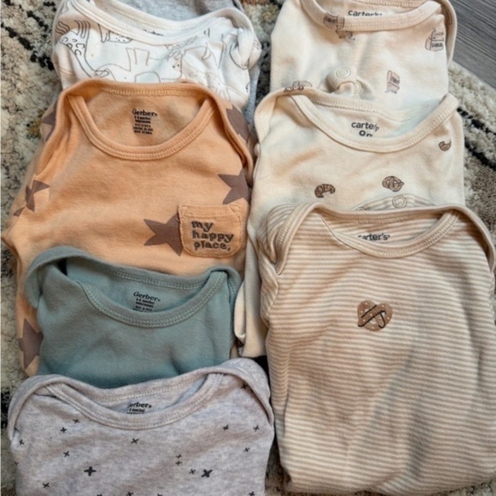 Gerber Baby Bodysuits - Cream, Tan, Blue - Picture 5 of 6